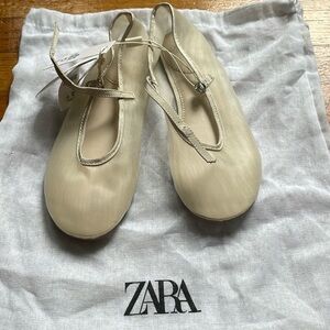 Zara Ivory Ankle-Strap Ballet Flats for Kids